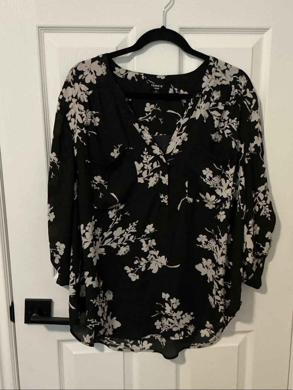 Torrid Black Floral V-Neck Blouse